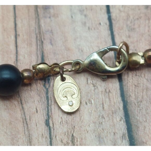 Charming Charlie Gold Tone & Black Long Beaded Necklace Chain Tassel Pendant 34" - Picture 8 of 8